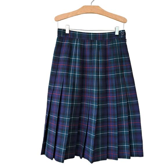 Vintage Clan Laird Scottish Tartan Plaid Pleated Wool Skirt US 6 Navy Green - Picture 7 of 7